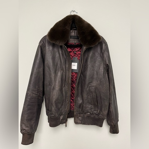 John Varvatos Tommy Bomber Removable Shearling Collar Leather. Size Lrg BNWT - Picture 7 of 16